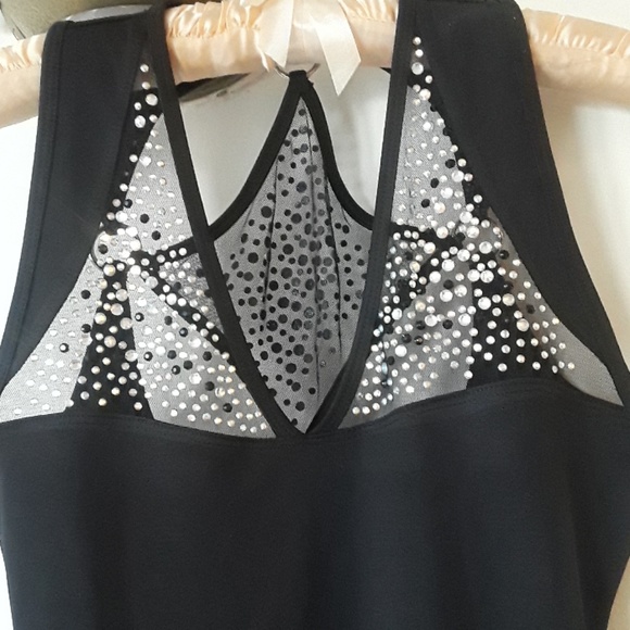 Black Bodycon Dress Studded Crystals NWT - Picture 4 of 6